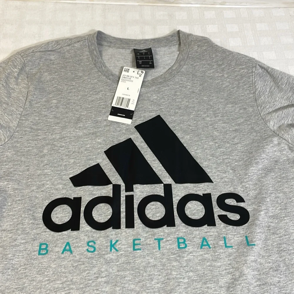 NWT! Adidas Climalite Basketball Gray Black Spellout T-Shirt Large Short Sleeves